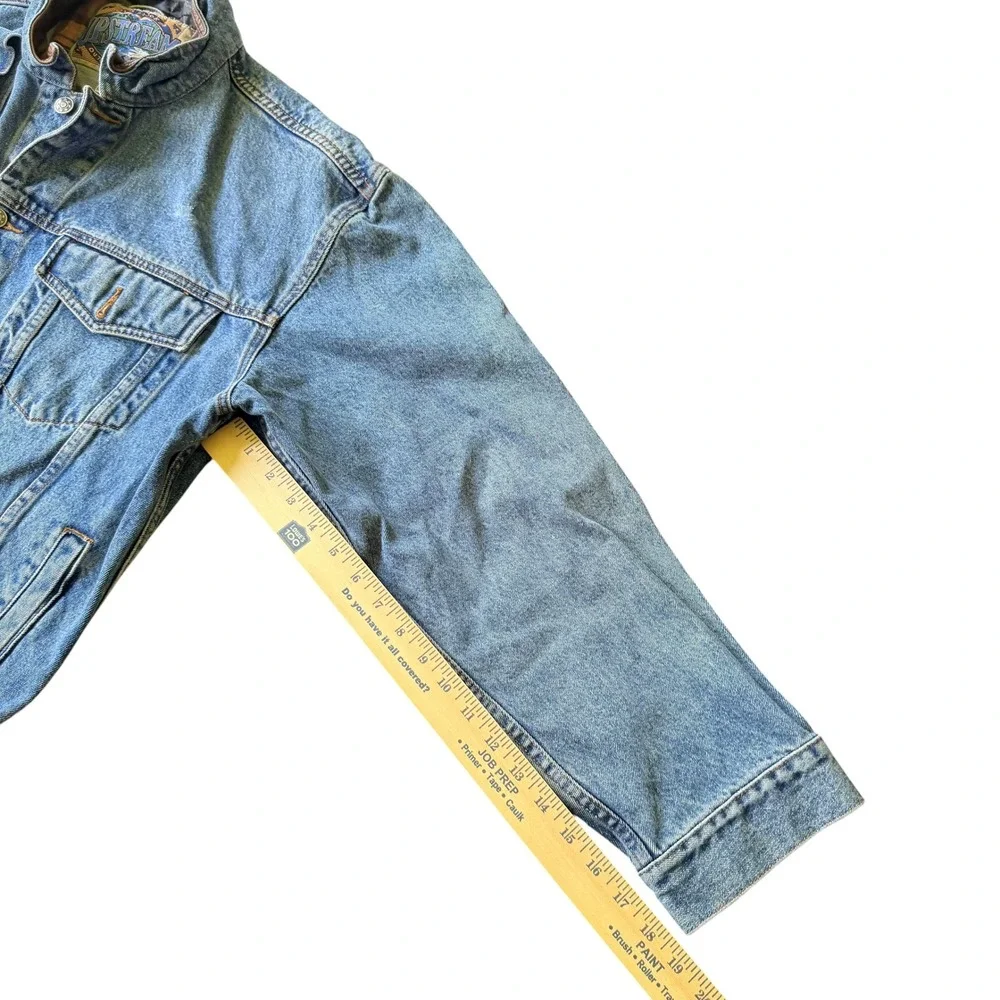 Vintage 90s Dunbrooke Upstream Denim Jacket Leather Collar Plaid Lined M Trucker